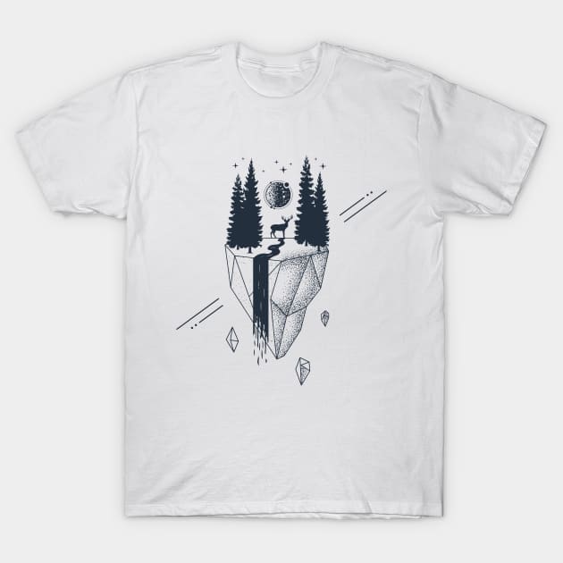 Creative Illustration In Geometric Style. Nature, Deer, Forest And River T-Shirt by SlothAstronaut